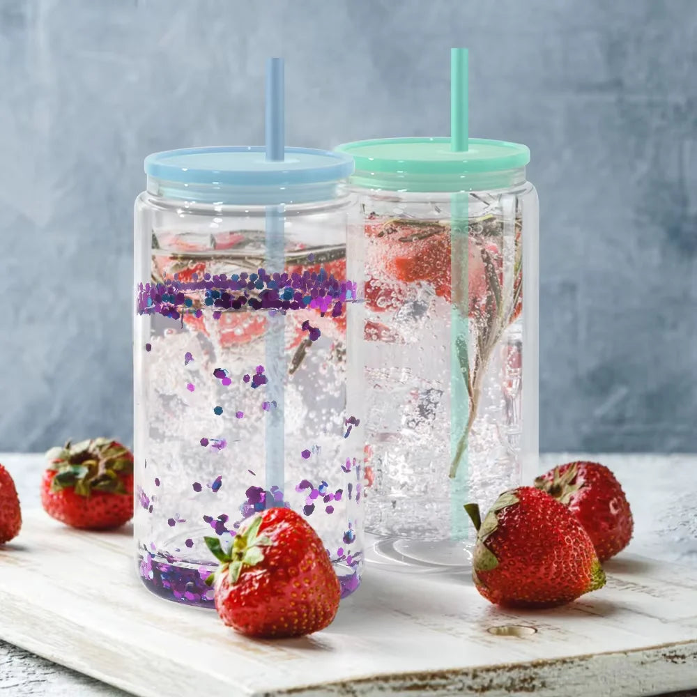 25pcs Pack Mixed Colors 16oz Pre-drilled Hole Double Wall Glass Snow Globe Glass Beer