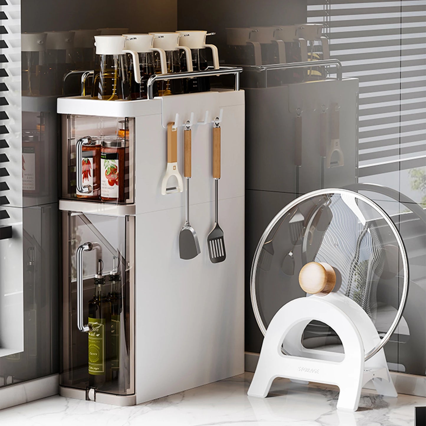 2/3 Layer Storage Shelf Kitchen Utensil Rack Pull-Out Kitchen Spice Rack Narrow Countertop Organizer Spice Sauce Storage Shelf