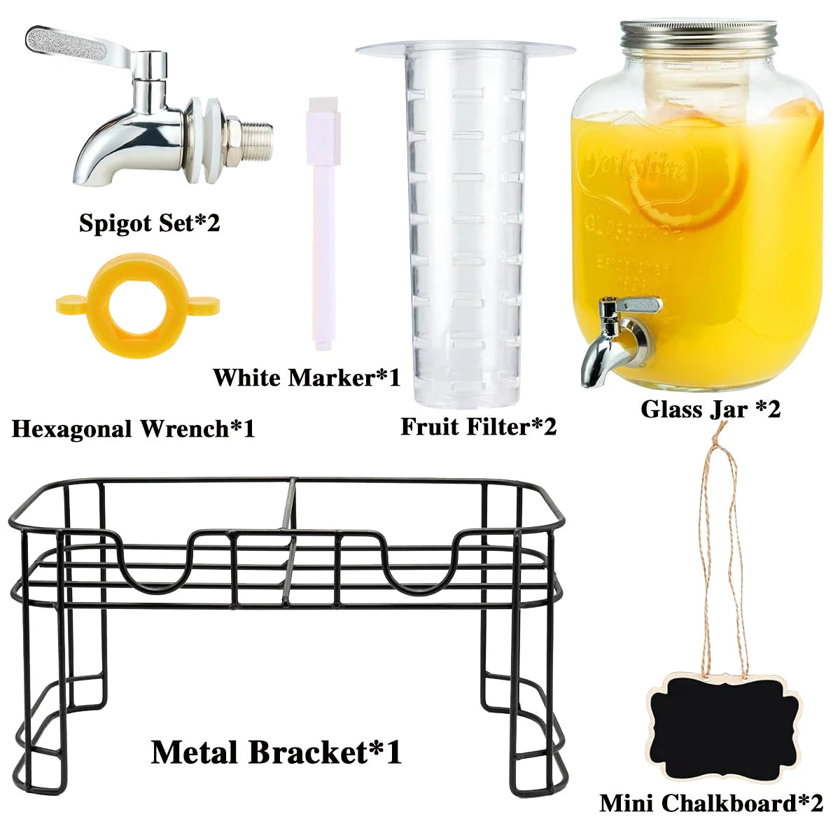 Drink Dispenser 2 Packs 1 Gallon Glass with Stand