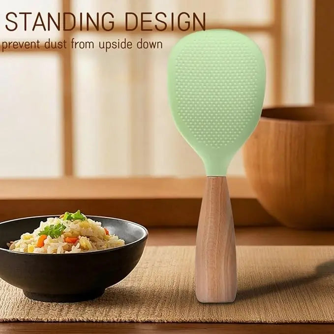 Heat-Resistant Silicone Spoon With Wooden Handle -