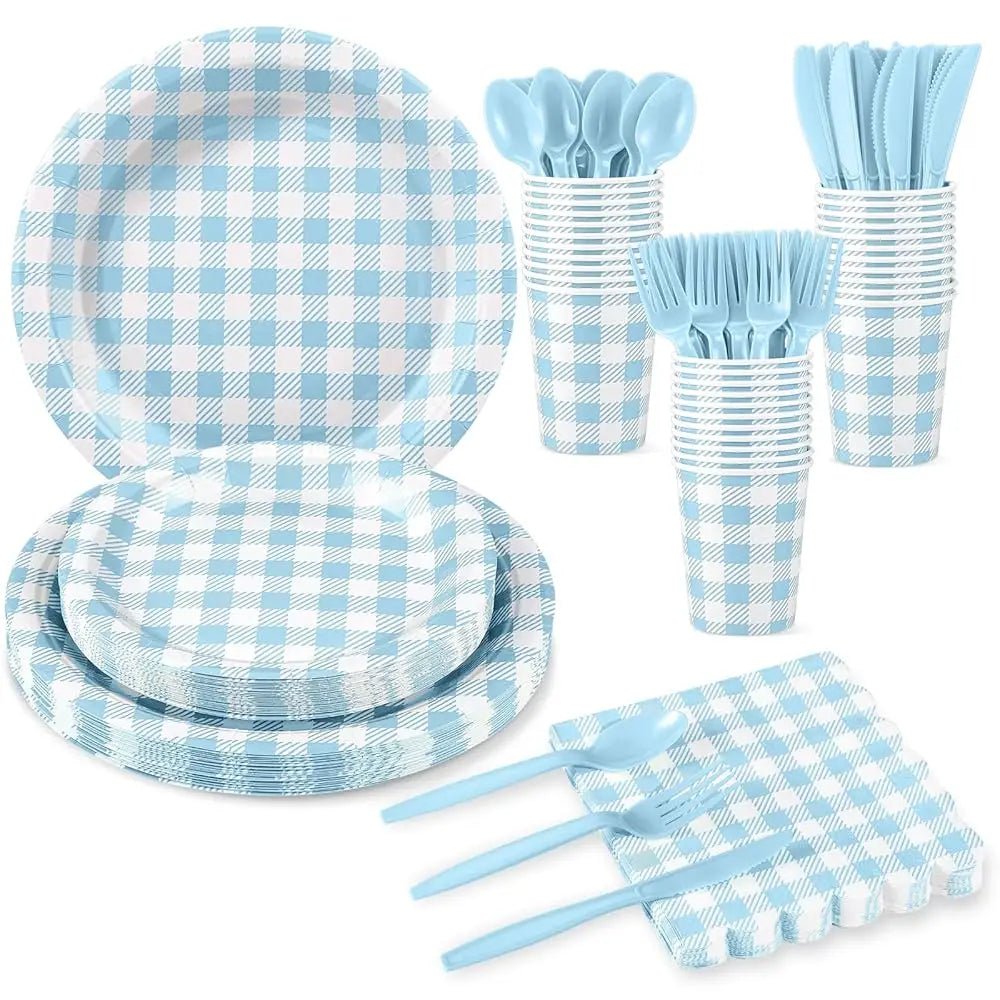175 Pcs Gingham Party Supplies