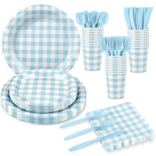 175 Pcs Gingham Party Supplies