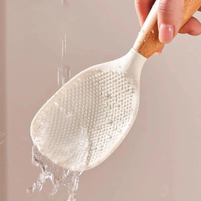 Heat-Resistant Silicone Spoon With Wooden Handle -