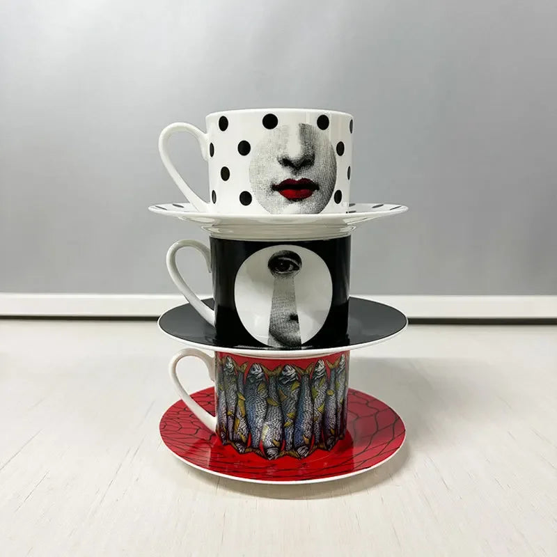 Face series bone porcelain coffee cup saucer