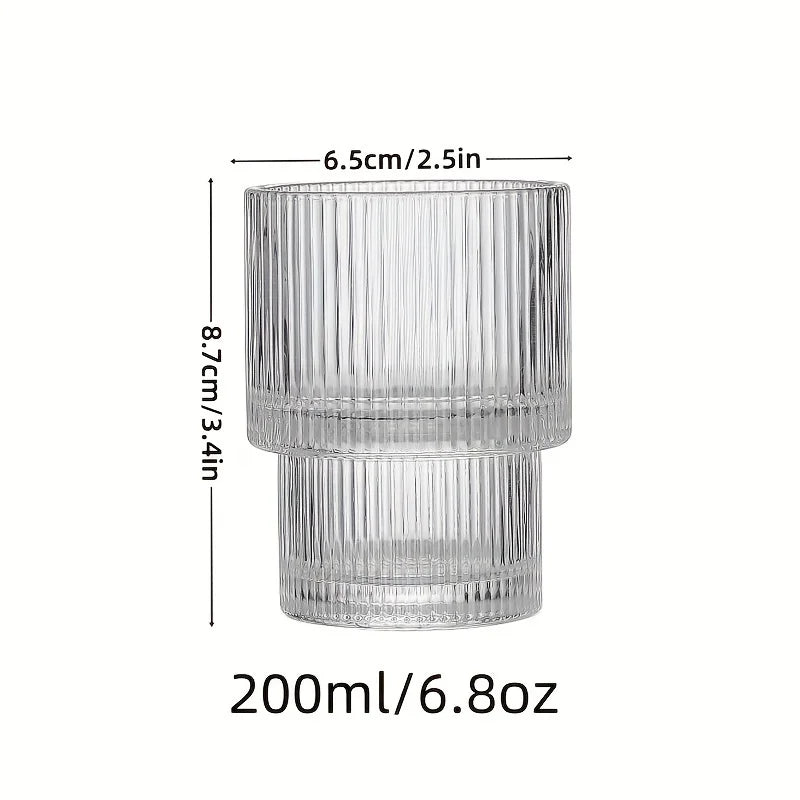 6pcs, 200ml/6.8oz Stackable Ribbed Glass Cups