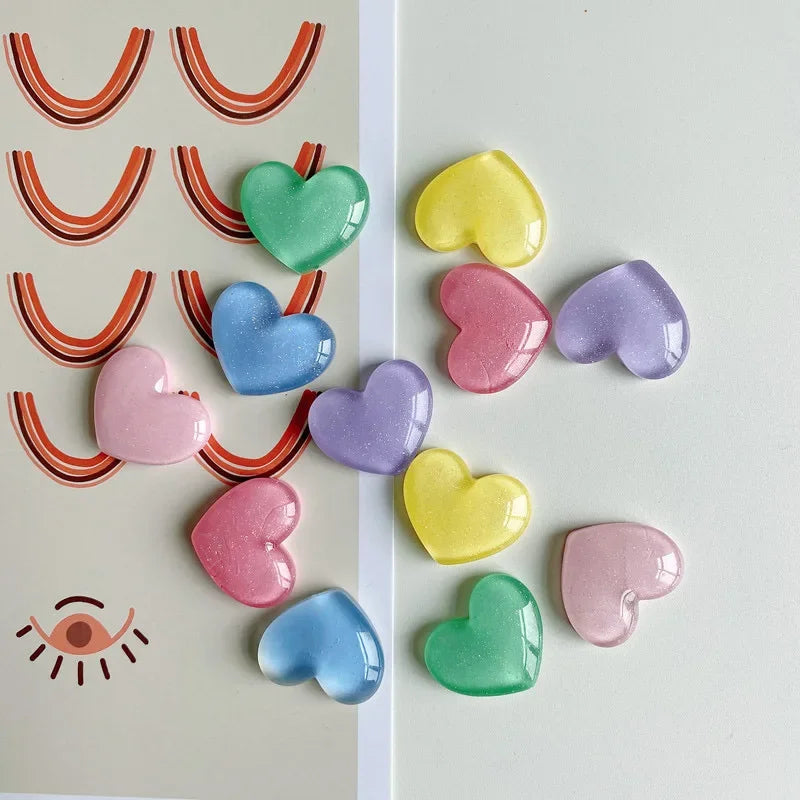6pcs Glitter Colored Loving Heart Fridge Magnet