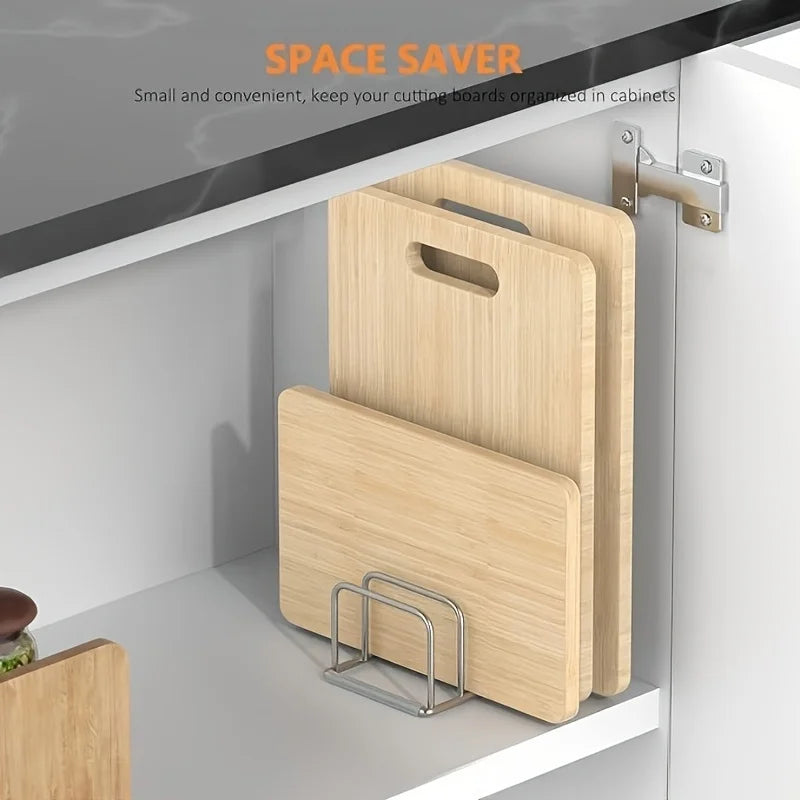 Space-Saving Stainless Steel Pot Lid and Cutting Board Organizer Combo -