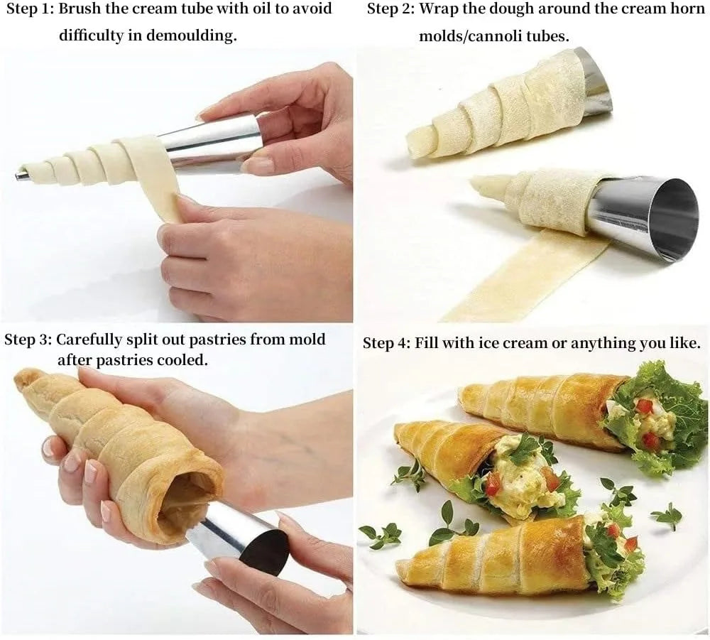 12 stainless steel cream cone molds - heavy-duty 201 baking cones suitable for ice cream