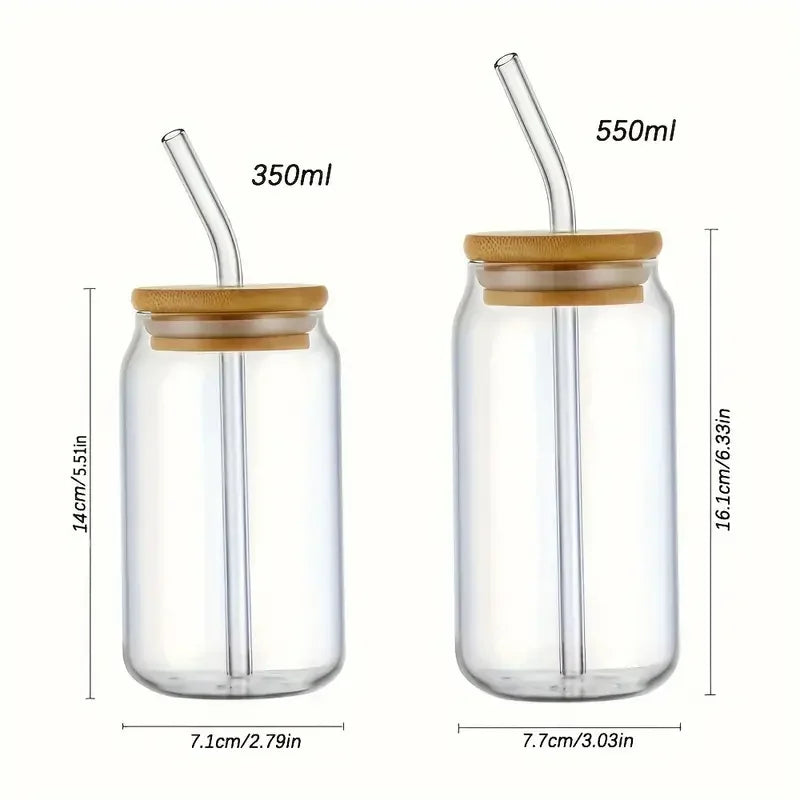 1pc Glass Cups with Bamboo Lids and Straw