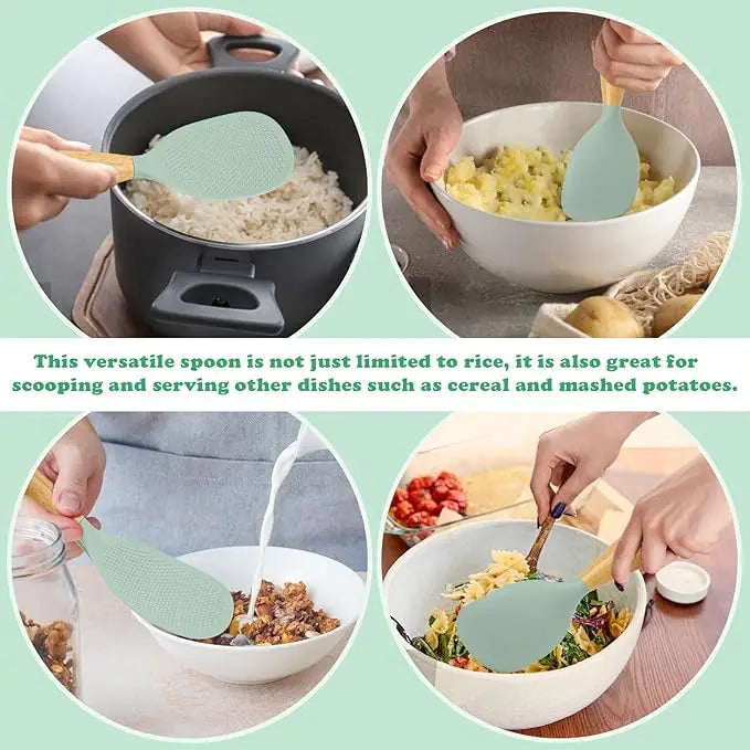 Heat-Resistant Silicone Spoon With Wooden Handle -
