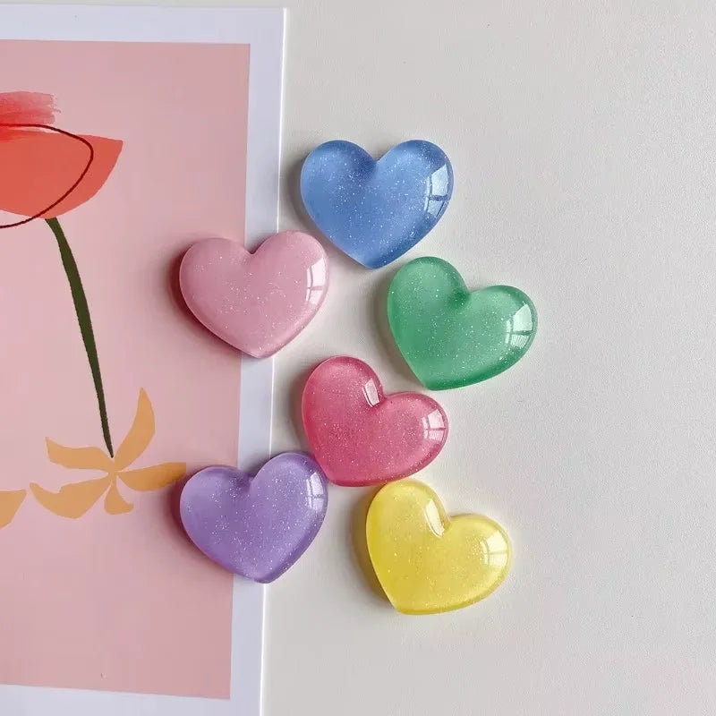 6pcs Glitter Colored Loving Heart Fridge Magnet