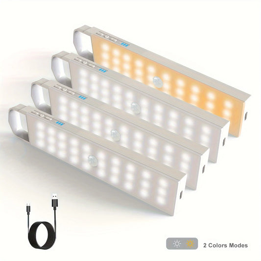 4 Pack 56 LED, 3 Color 8.58 In, Wireless USB Rechargeable Magnetic Closet Lights, Under Cabinet Lightingfor Kitchen,  Stairs
