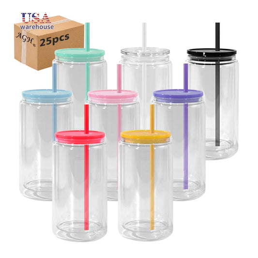 25pcs Pack Mixed Colors 16oz Pre-drilled Hole Double Wall Glass Snow Globe Glass Beer