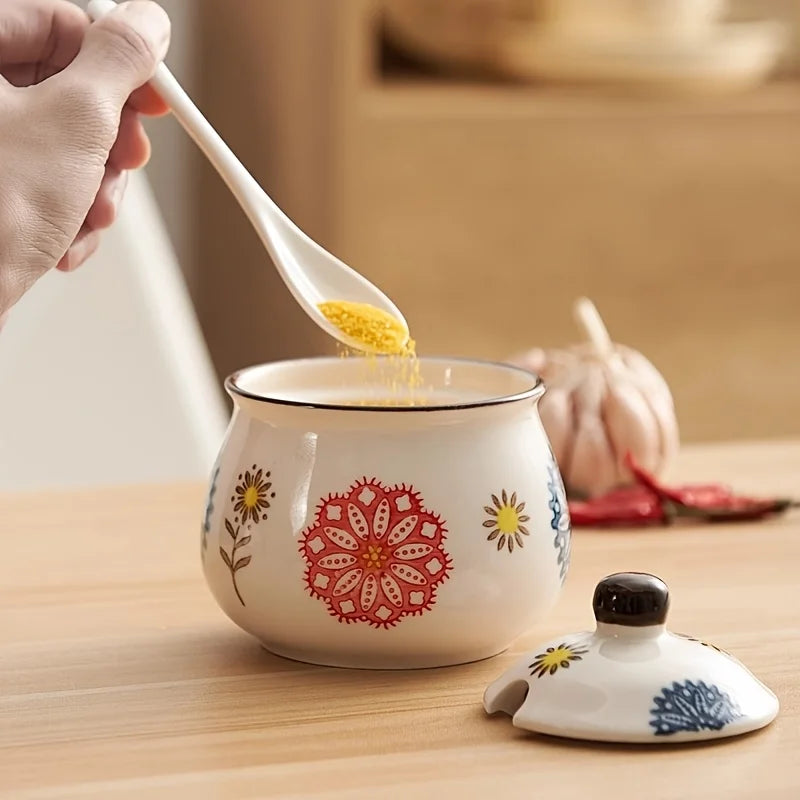 3pcs Hand-Painted Ceramic Salt & Sugar Jars Suitable Storage,