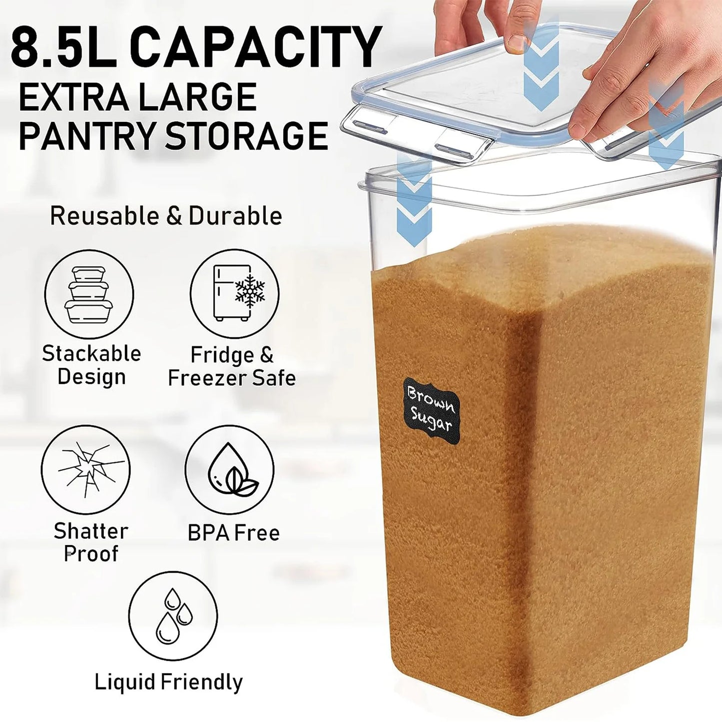 2Pcs 8.5L Large Food Storage Containers With Lids Airtight Pantry