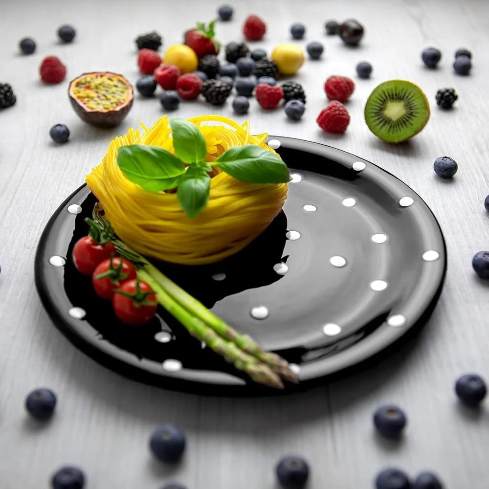 Handmade 12 Piece Black White Polka Dot Dinnerware Set