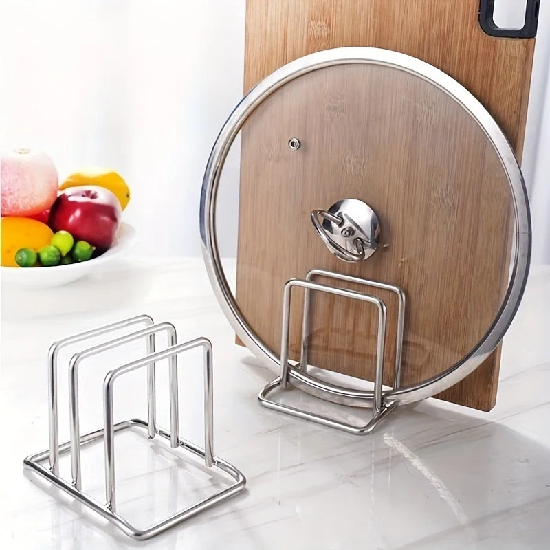 Space-Saving Stainless Steel Pot Lid and Cutting Board Organizer Combo -