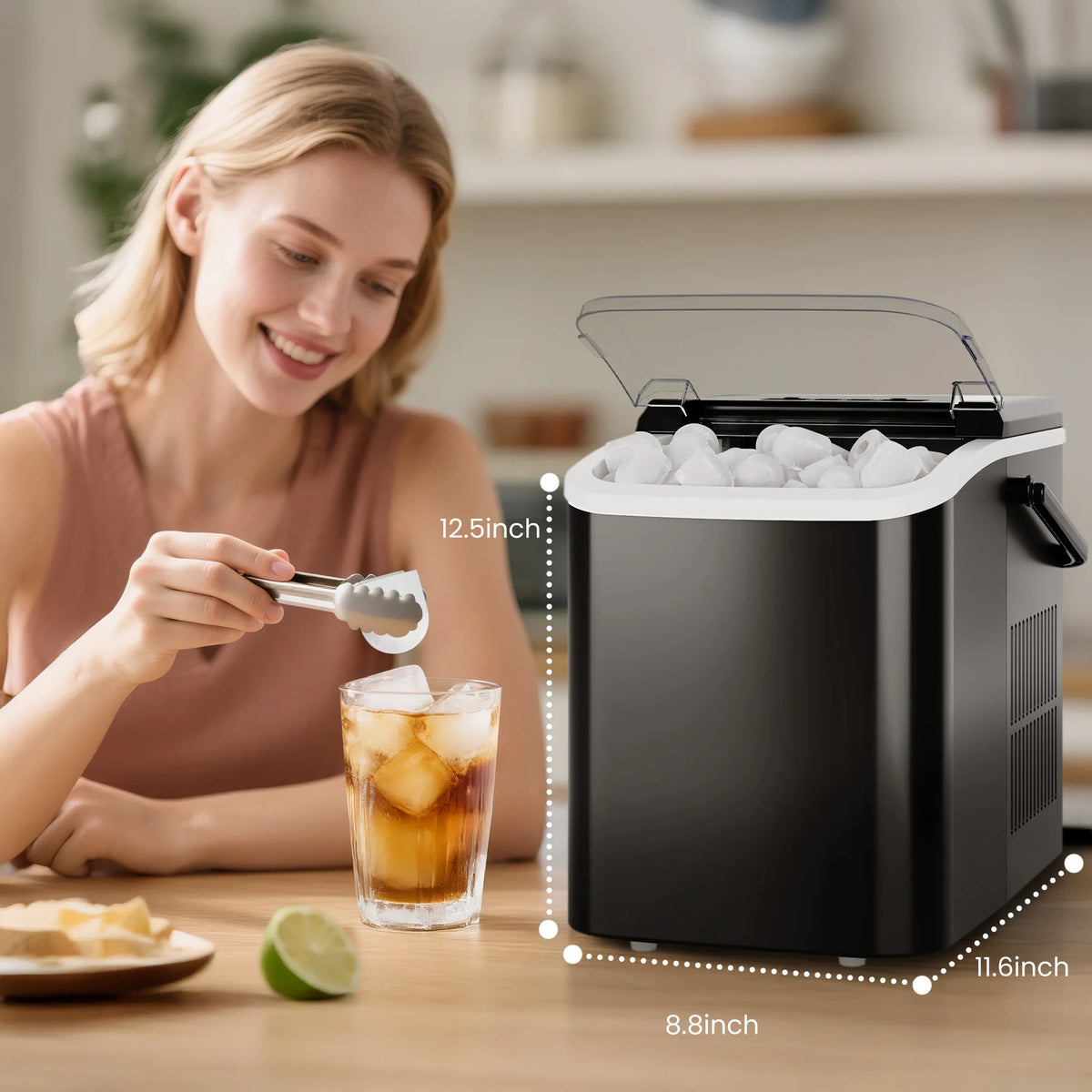 Countertop Ice Maker with Handle 9 Bullet Ice Cubes Ready in 6 Mins