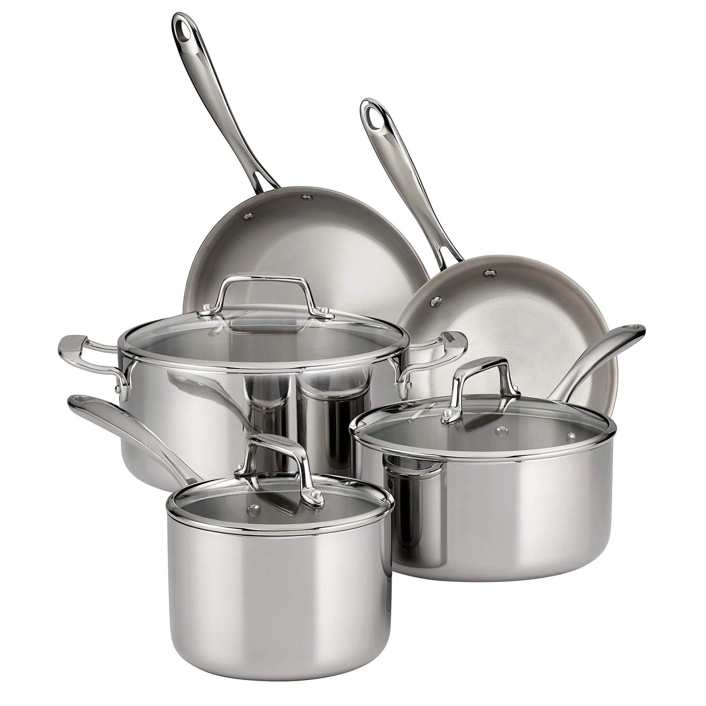 Tramontina Tri-Ply Clad Stainless Steel 14-Piece Cookware Set with Glass Lids,