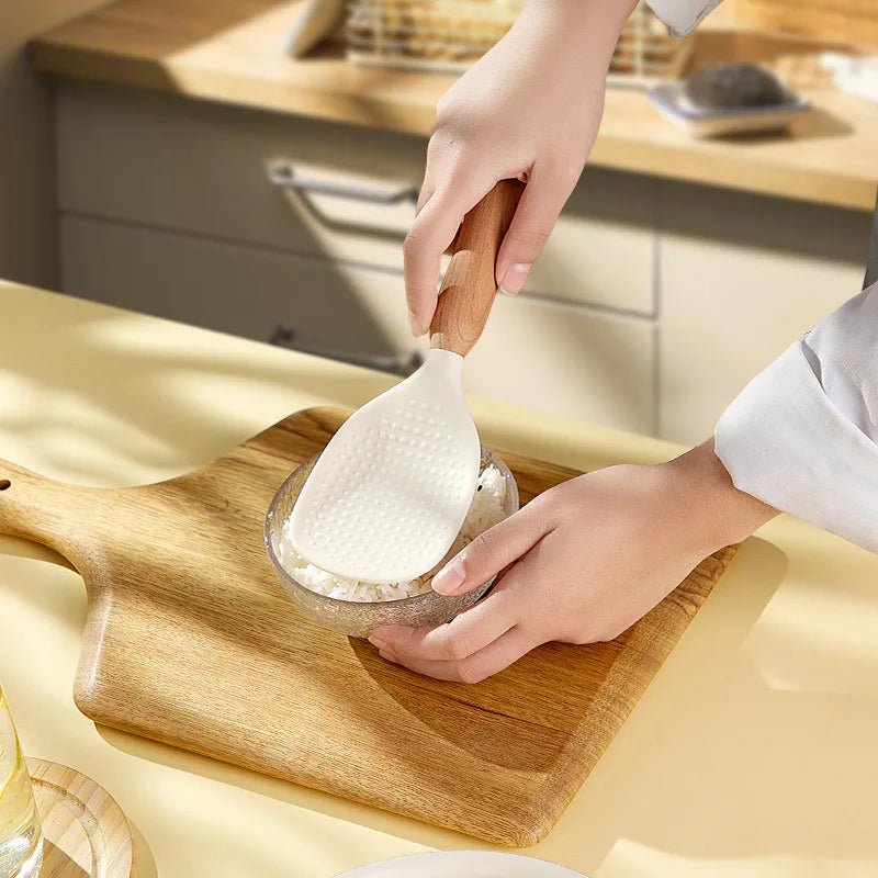 Heat-Resistant Silicone Spoon With Wooden Handle -