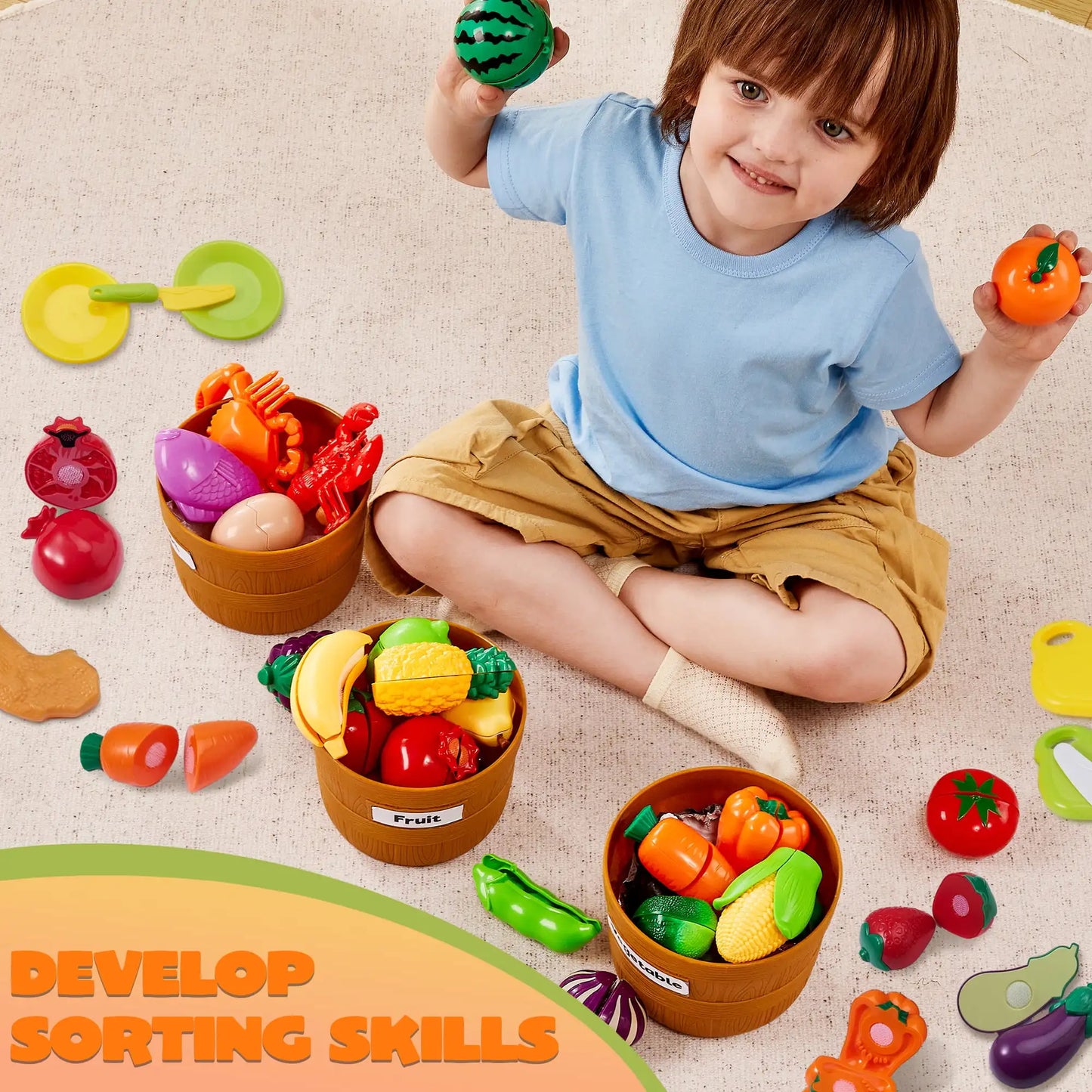 60 pcs Play Food Set for Kids Kitchen