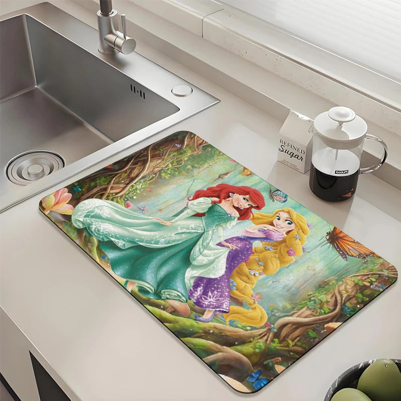 Disney Ariel Rapunzel Kitchen Drying Mat Absorbent Anti slip Pad for Sink