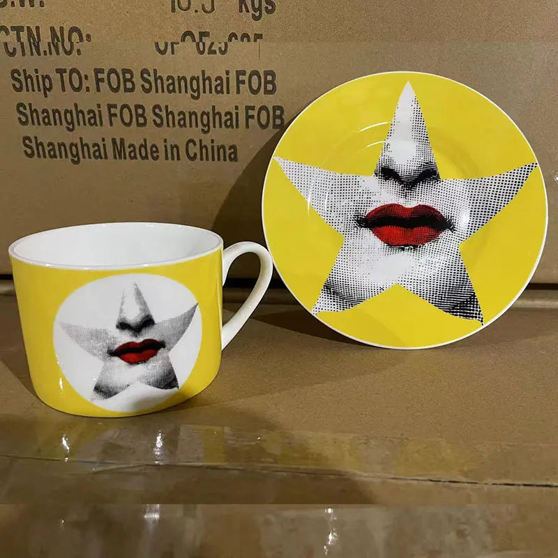 Face series bone porcelain coffee cup saucer