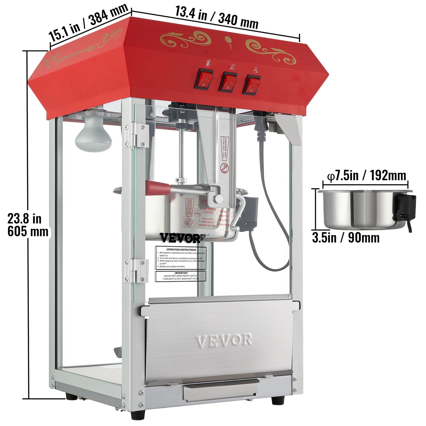 8/12Oz Electric Popcorn Maker Commercial Popper
