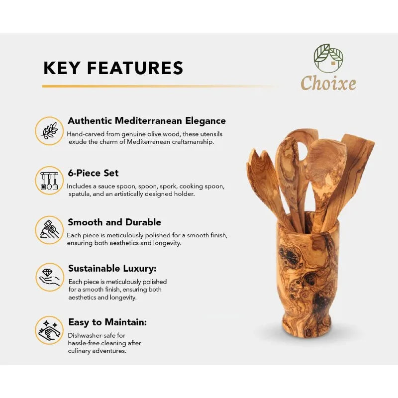 Olive Wood Kitchen Utensils Set