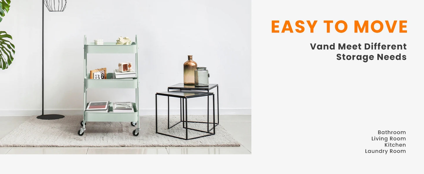 JHK 3 Tier Metal Storage Kitchen Cart with Lockable Wheels