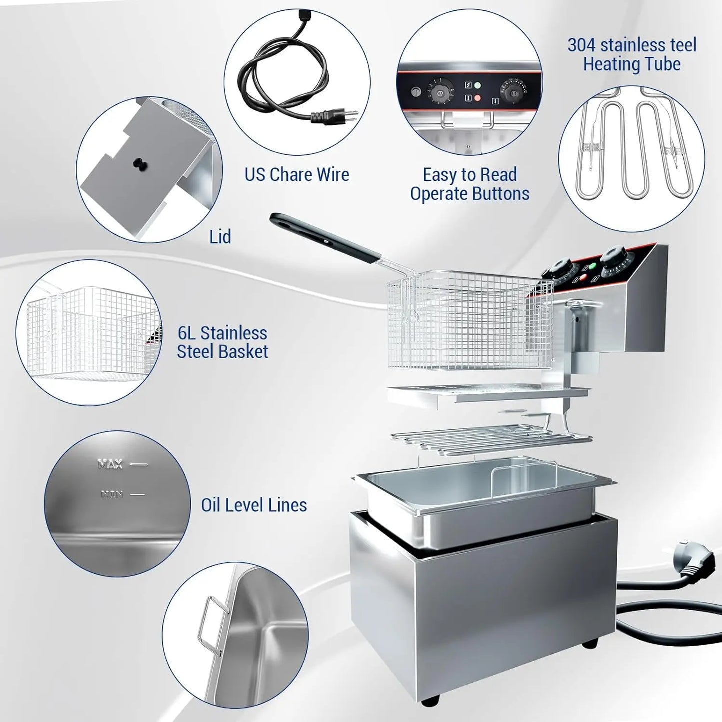 1800W 8.4 QT Commercial Deep Fryer with Basket Electric Oil Fryer Stainless Steel Deep Fryer for Restaurant and Home