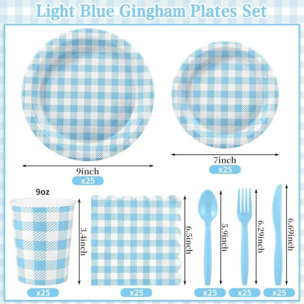 175 Pcs Gingham Party Supplies
