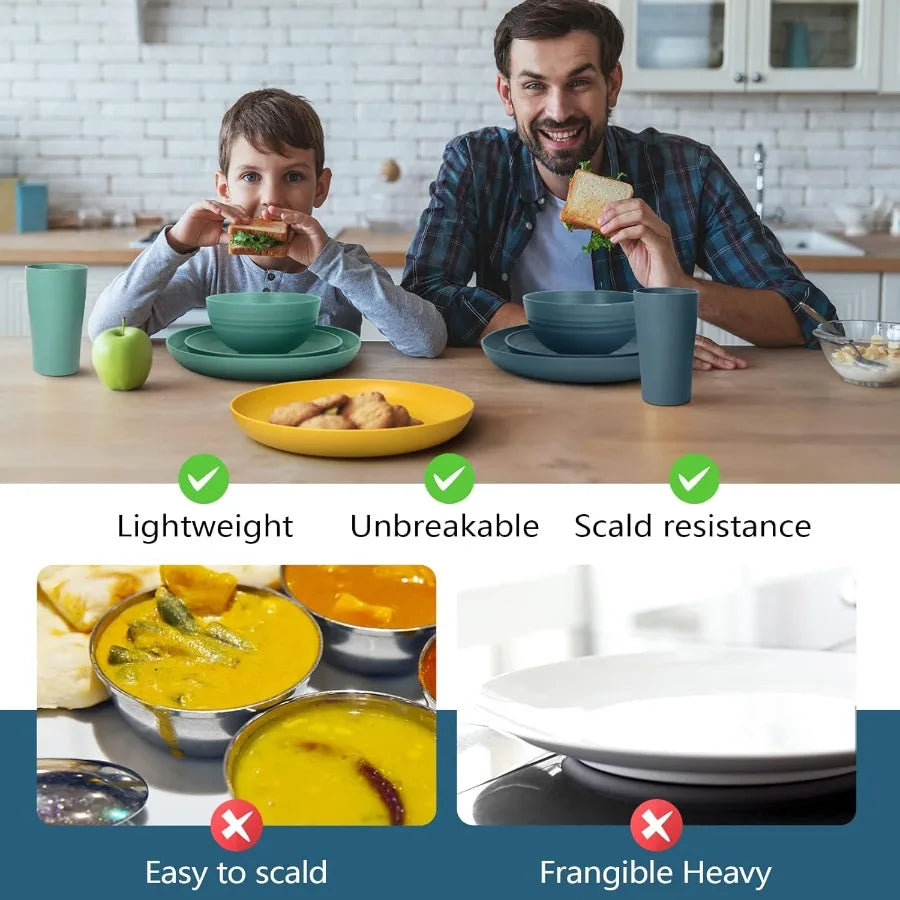 32Piece Kitchen Plastic Wheat Straw Dinnerware Set