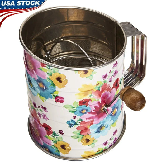 Stainless Steel 3-Cup Hand Crank Flour Sifter