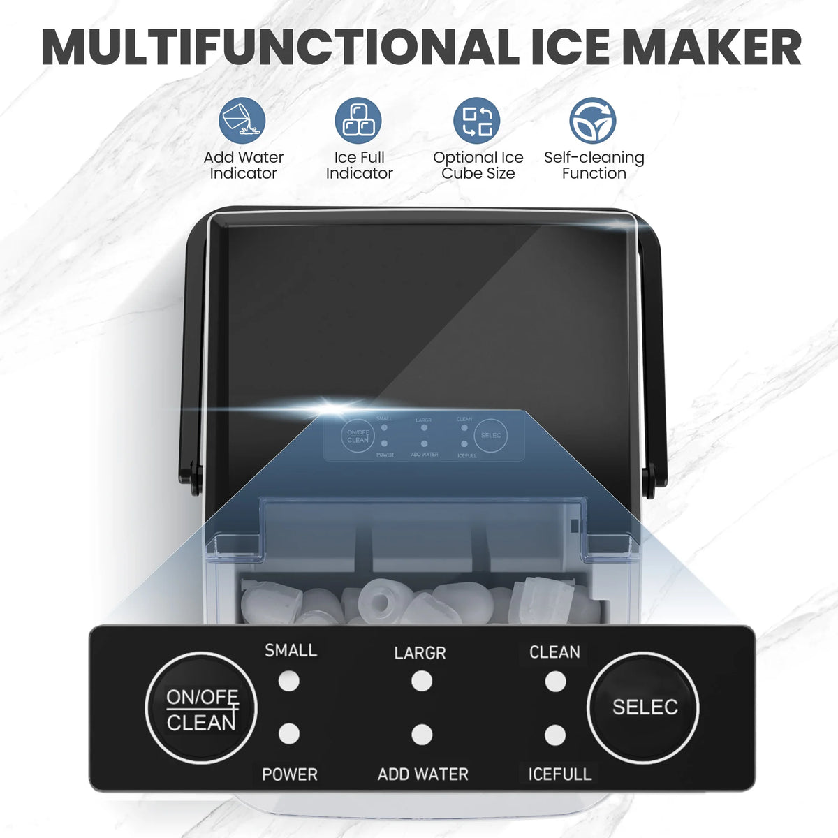 Countertop Ice Maker with Handle 9 Bullet Ice Cubes Ready in 6 Mins