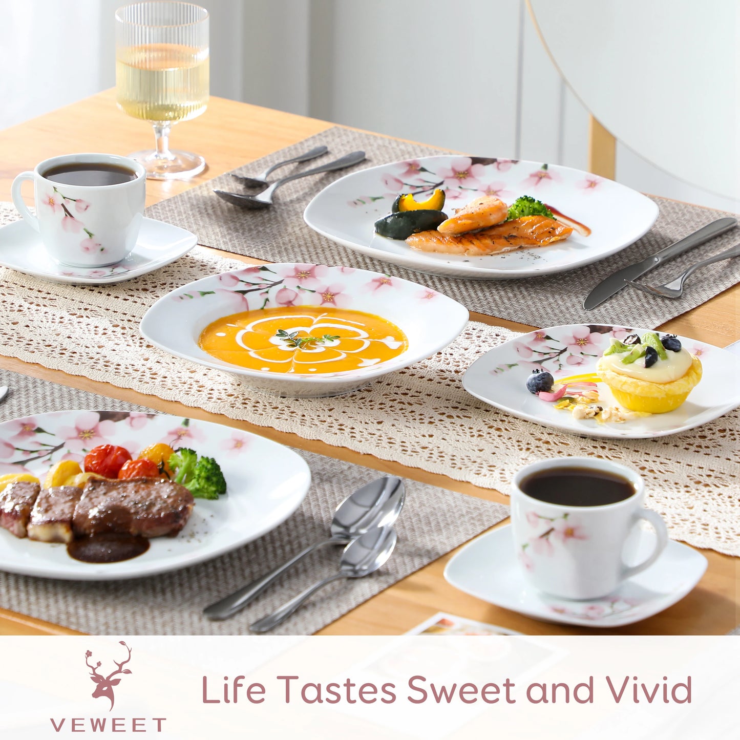 VEWEET ANNIE 30/24/20 Pcs Porcelain Dinnerware Set