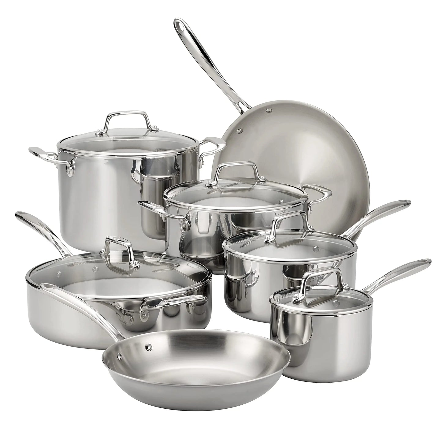 Tramontina Tri-Ply Clad Stainless Steel 14-Piece Cookware Set with Glass Lids,