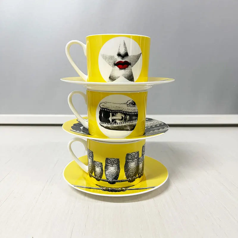 Face series bone porcelain coffee cup saucer
