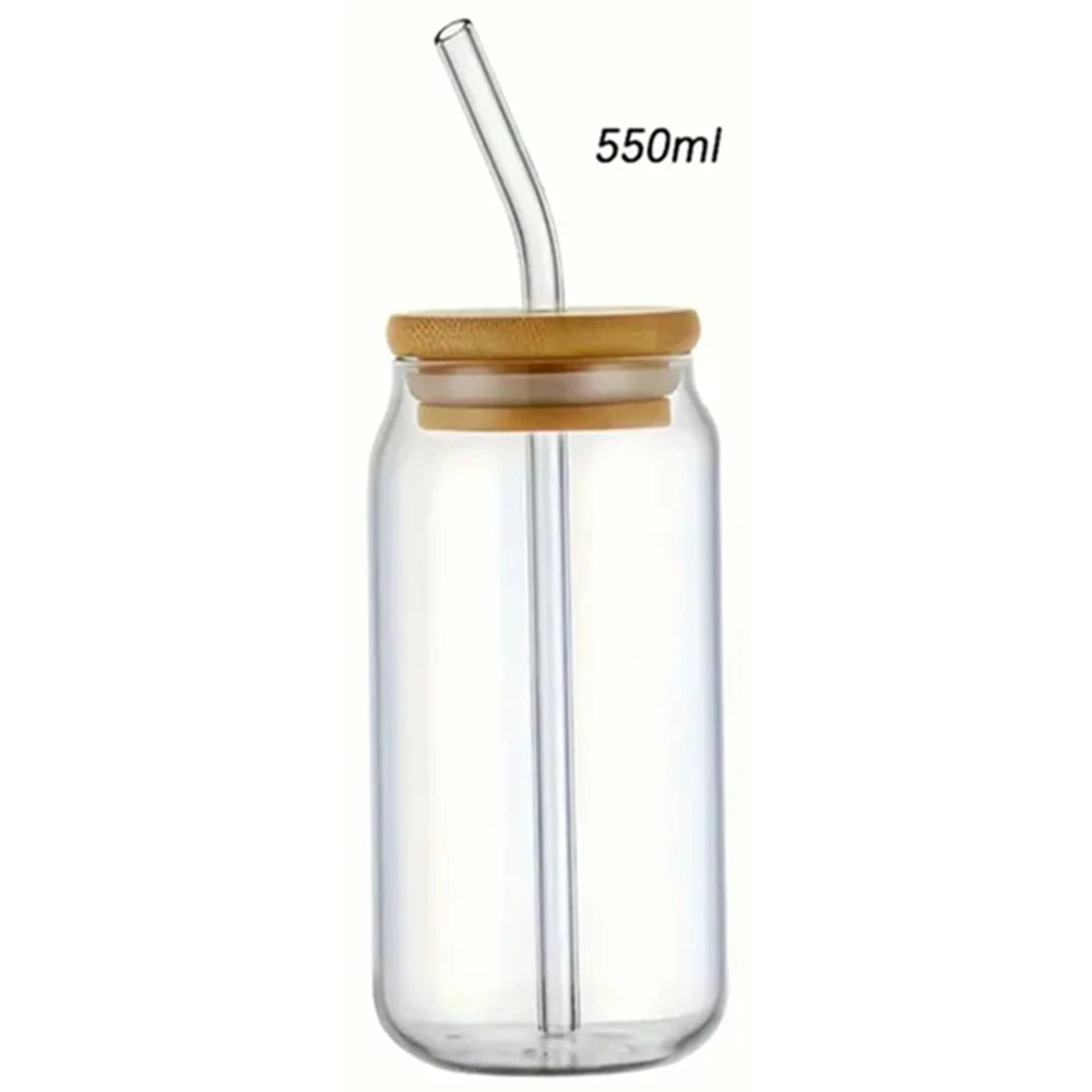 1pc Glass Cups with Bamboo Lids and Straw