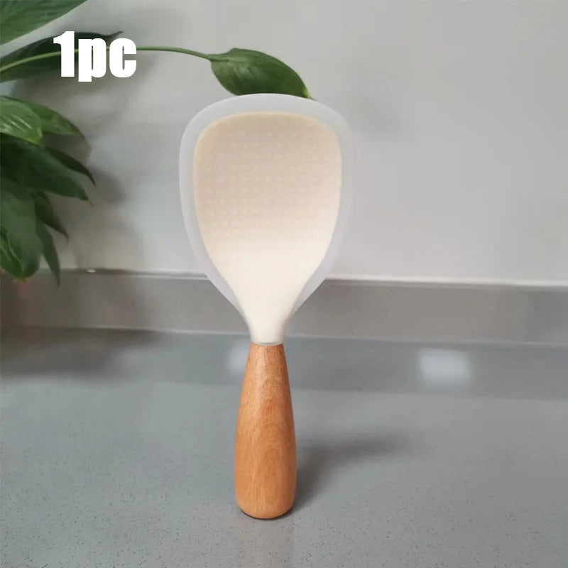 Heat-Resistant Silicone Spoon With Wooden Handle -