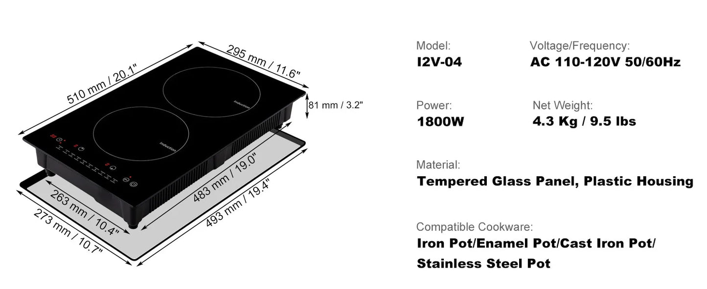 2 Burners Electric Induction Cooktop Stove