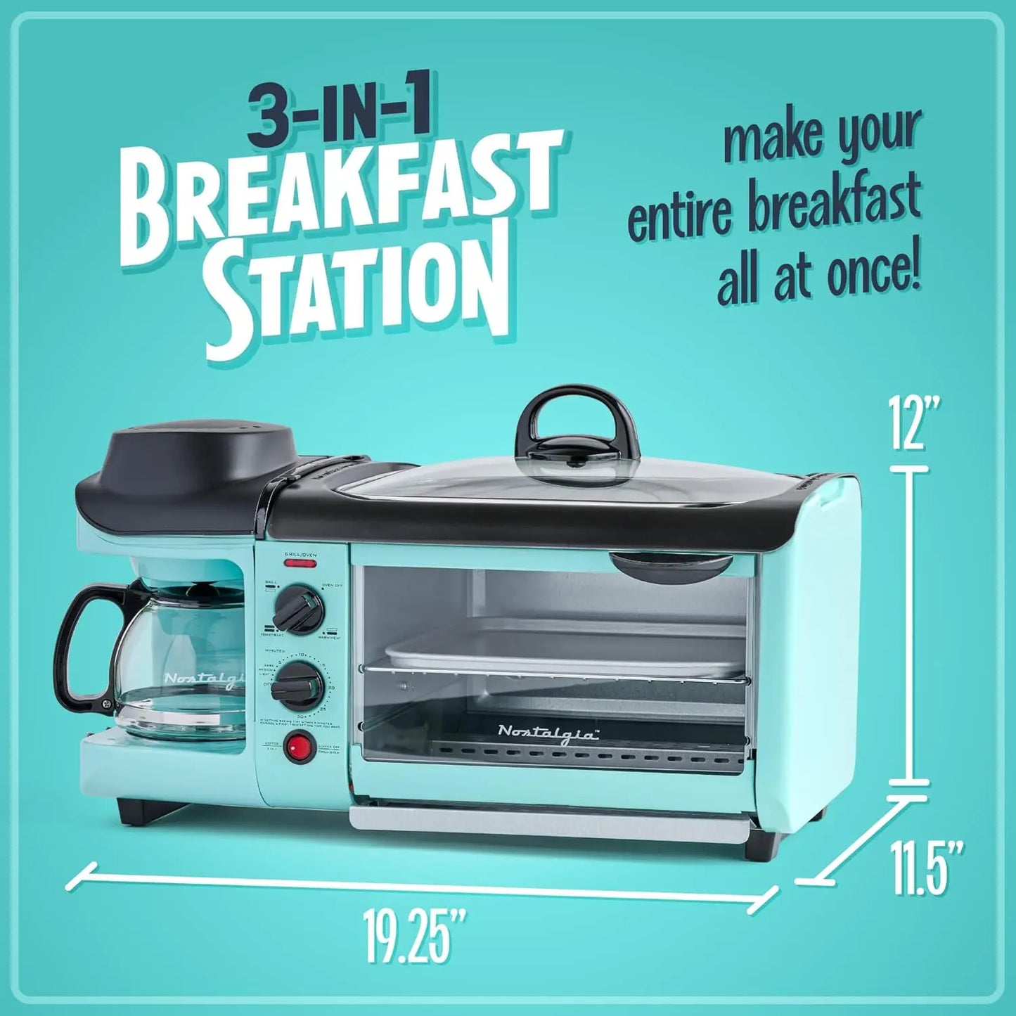 3-in-1 Breakfast Station with Coffee Maker, Griddle, and Toaster Oven
