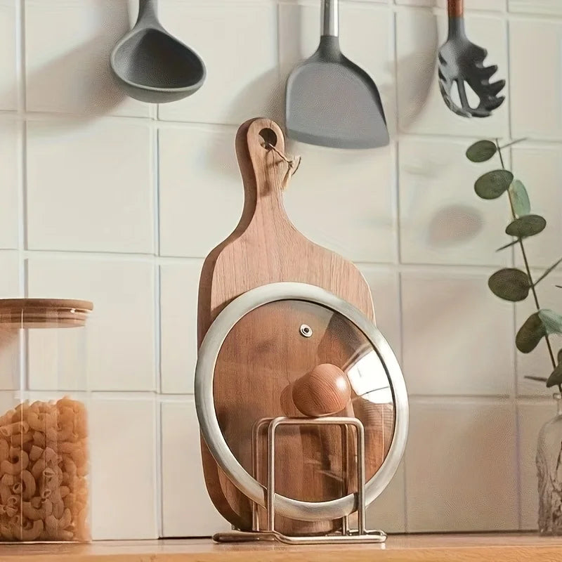 Space-Saving Stainless Steel Pot Lid and Cutting Board Organizer Combo -