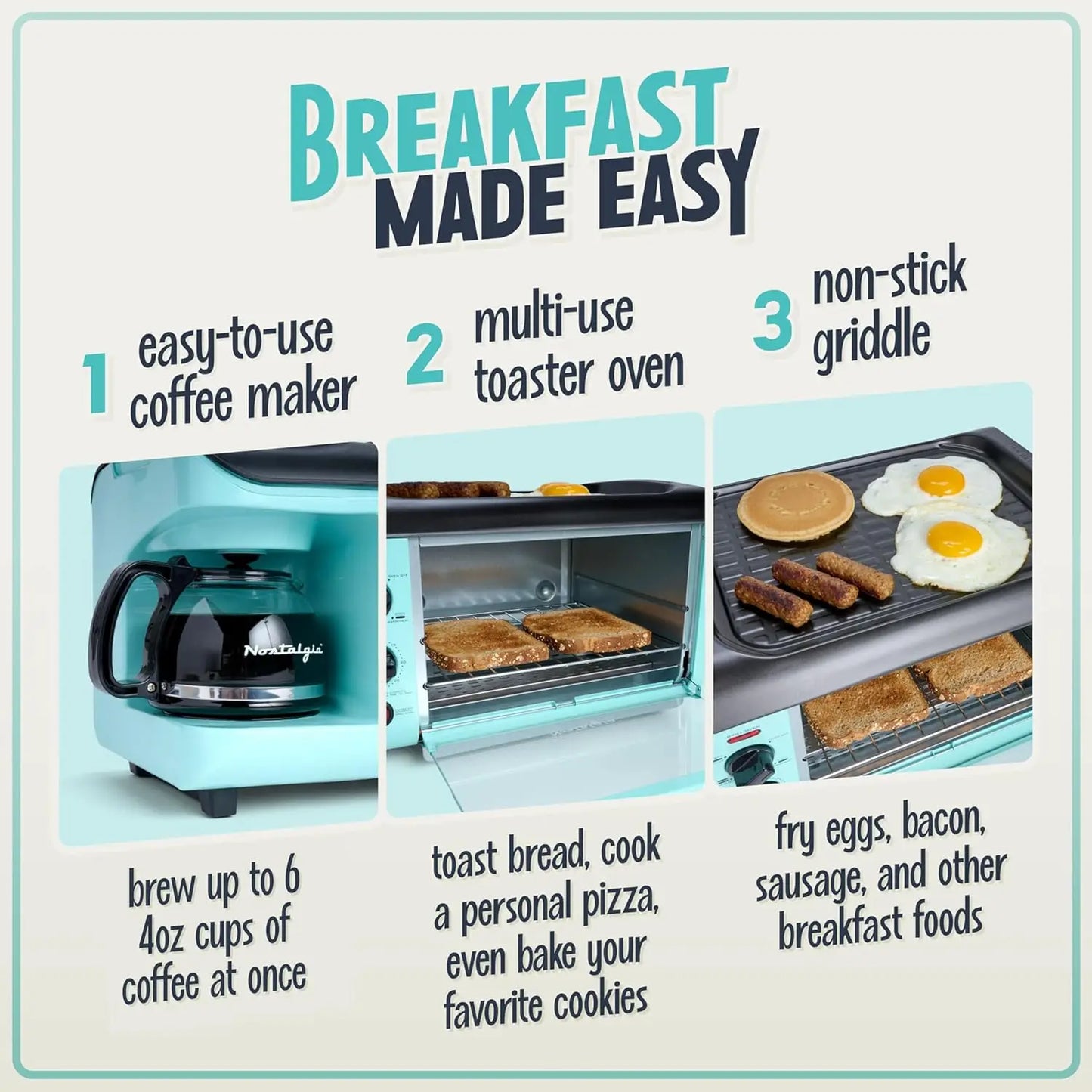 3-in-1 Breakfast Station with Coffee Maker, Griddle, and Toaster Oven