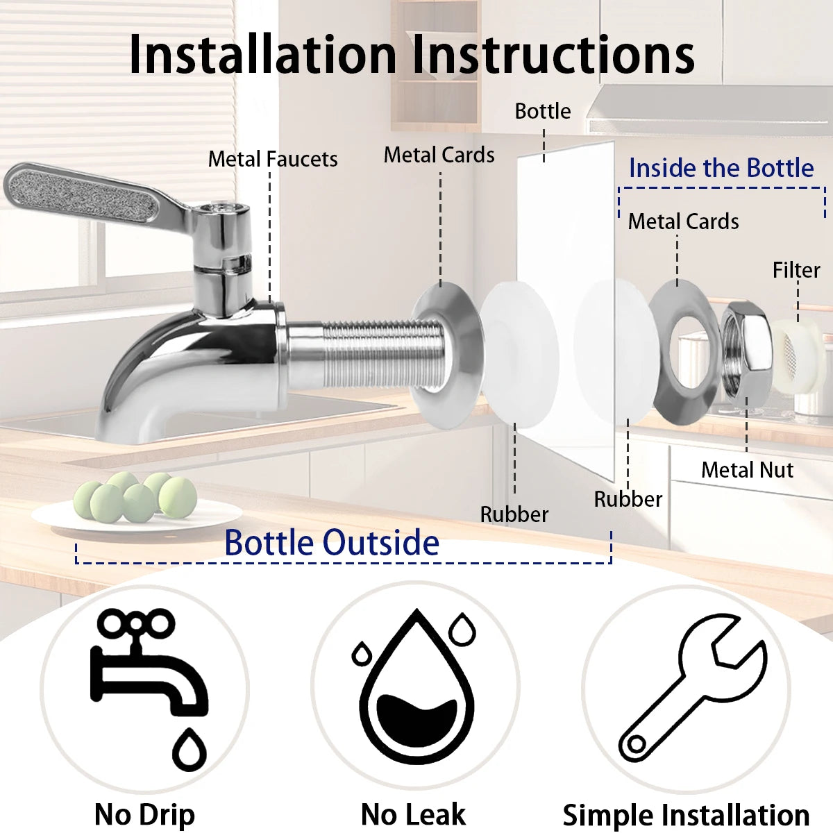 Drink Dispenser 2 Packs 1 Gallon Glass with Stand