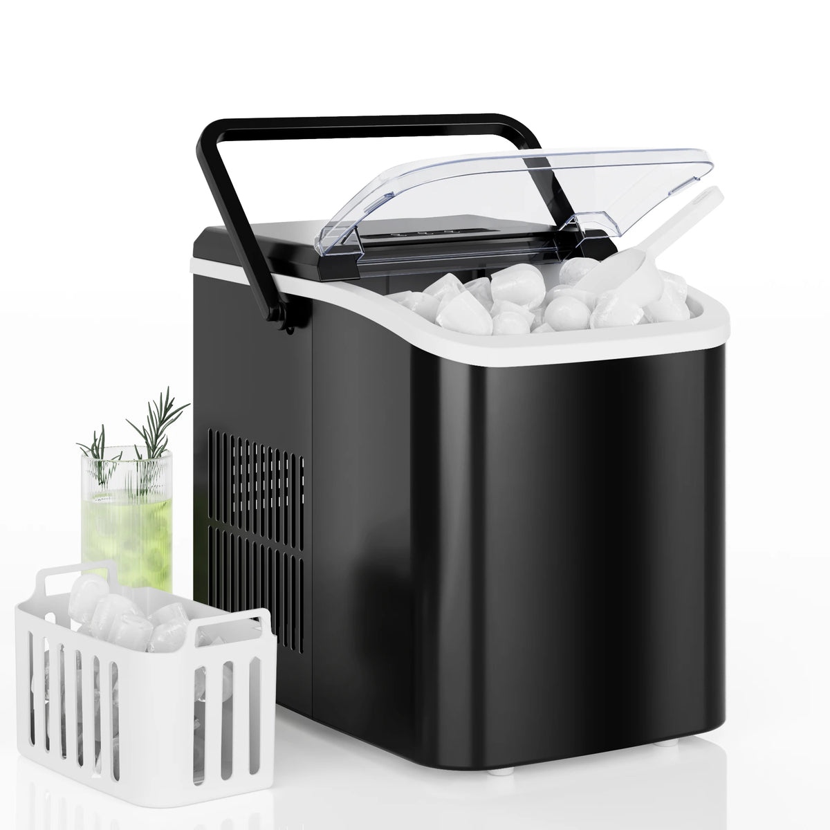 Countertop Ice Maker with Handle 9 Bullet Ice Cubes Ready in 6 Mins