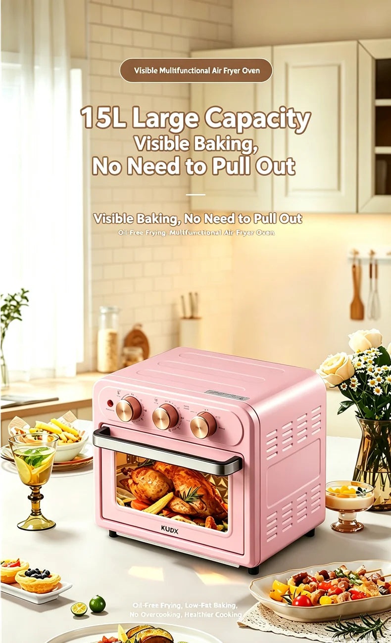 15L Visible Air Fryer Oven Retro Pink