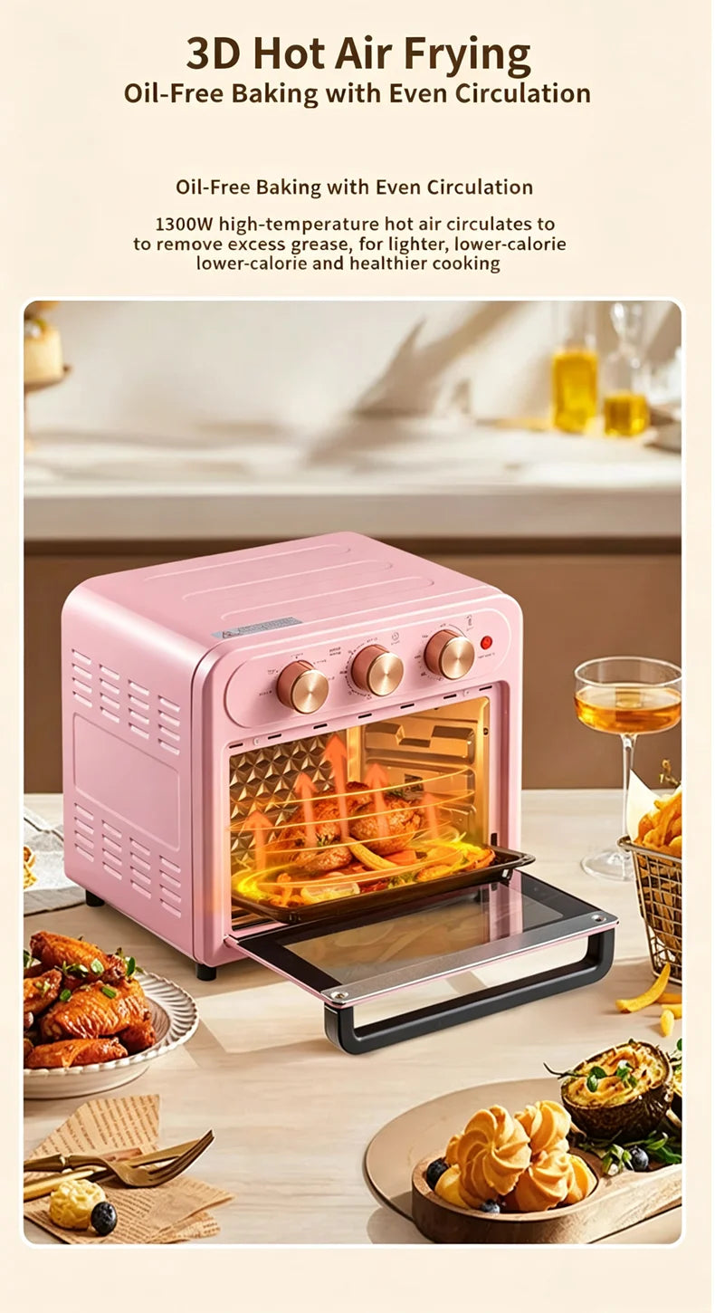 15L Visible Air Fryer Oven Retro Pink