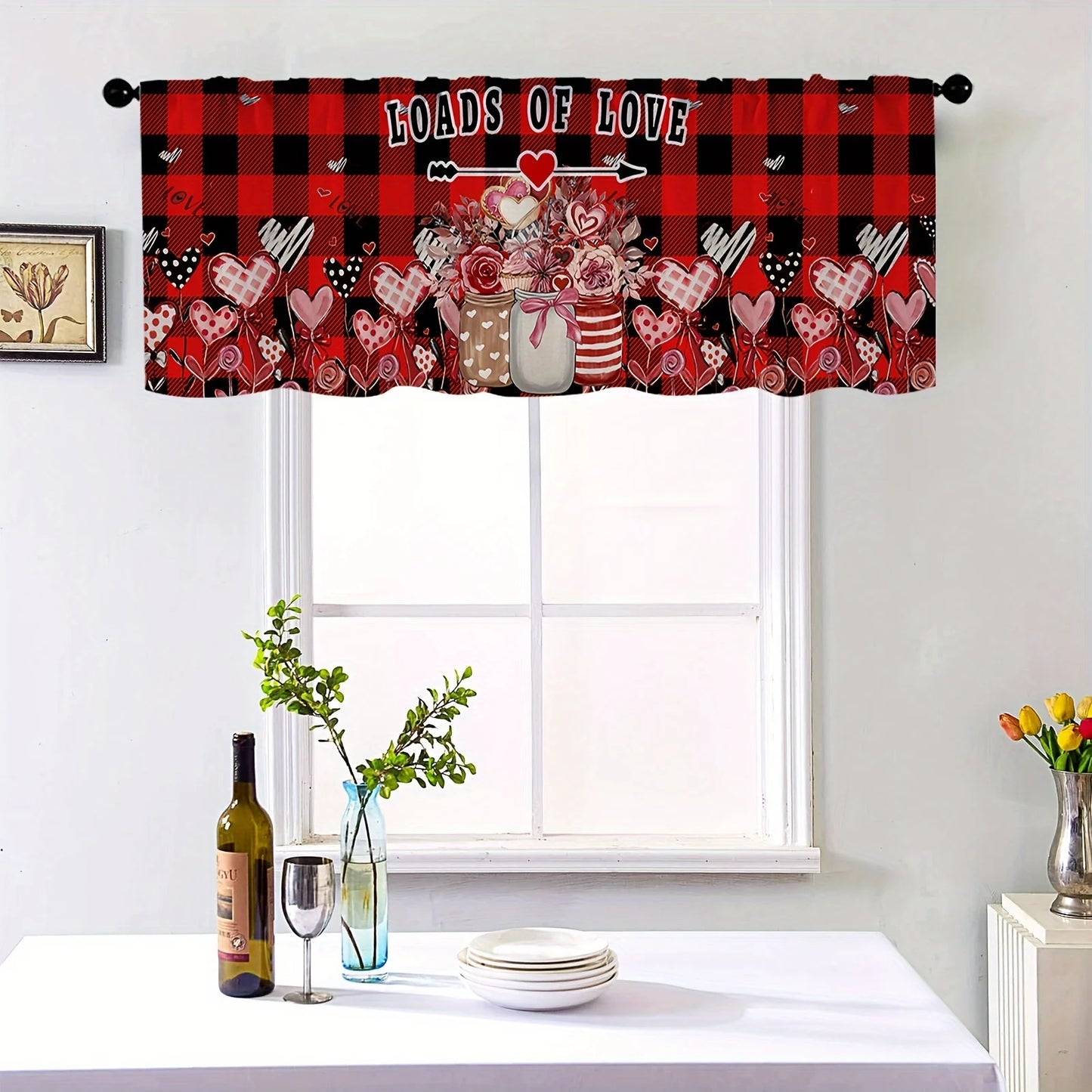 1pc Happy Valentine's Day Love Vase Print Valance