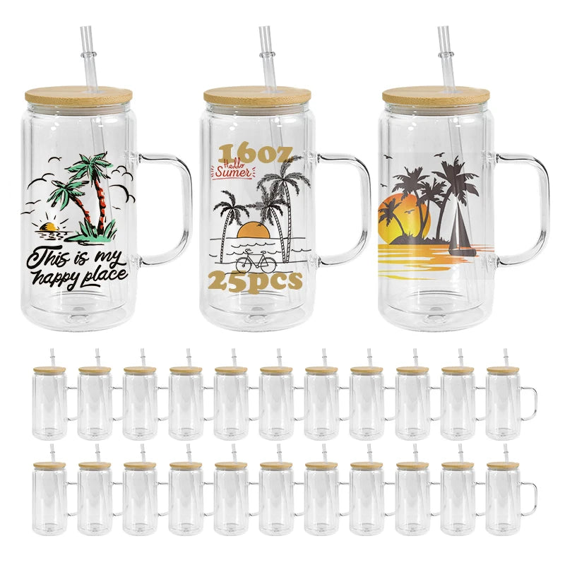 25pcs Pack 16oz Clear Double-Walled Glass Drinkware